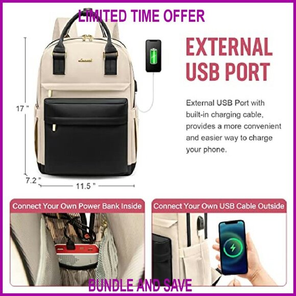 15.6 Inch Laptop Backpack with USB Port, Waterproof, Multi-Compartment Travel